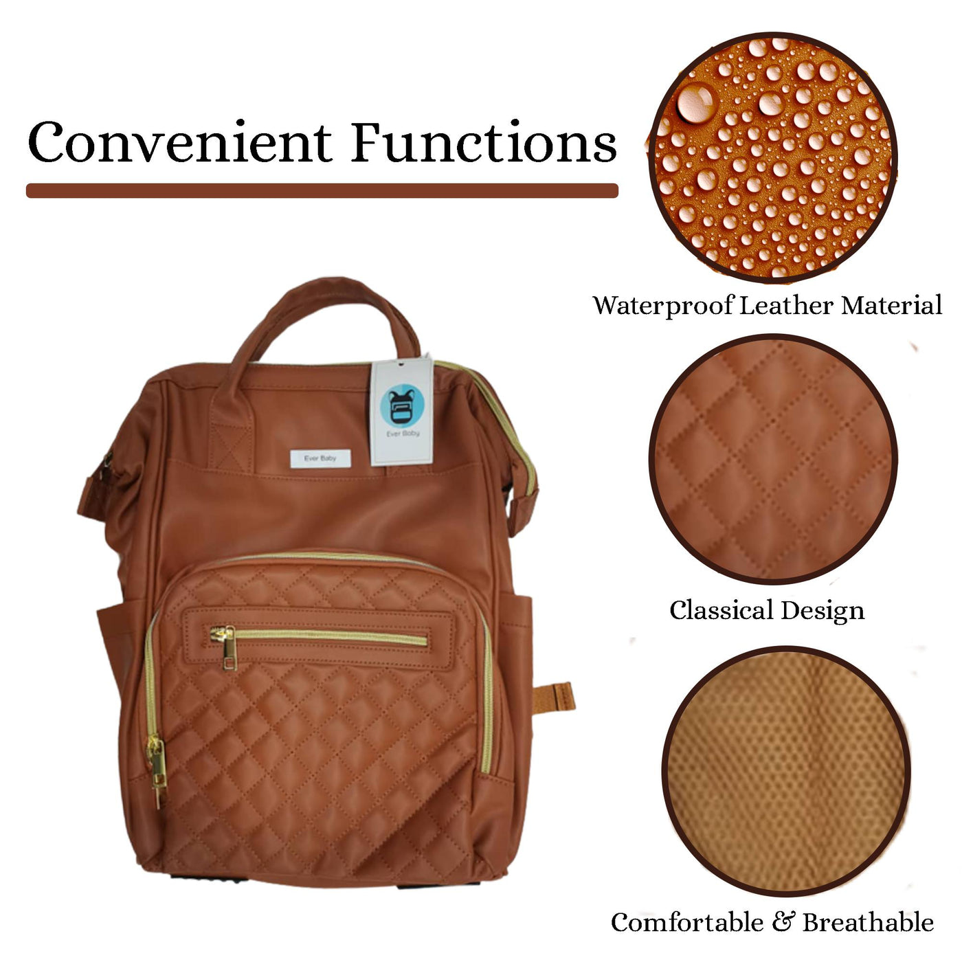 Ever Baby Premium Baby Bag Backpack, Stylish and Spacious Diaper Bag for Parents, Multi Functional Baby Bag Backpack, Insulated and Multiple Pockets and More Saving Capacity. (COLOR : BROWN)