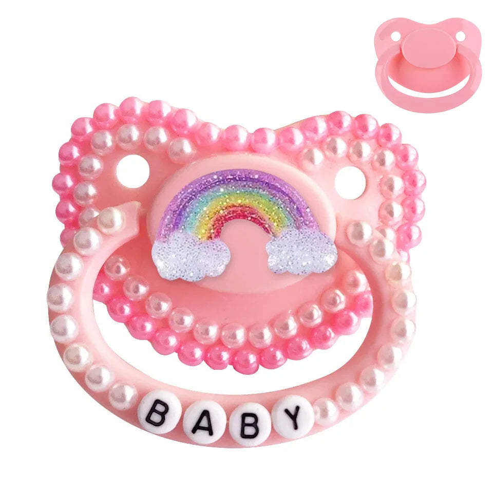 100%_Handmake_Cute_Pink_Rainbow_Pattern_Adult_Baby_Pacifier_Silicone_Adult_size_Pacifier_abdl_Daddy_Girl