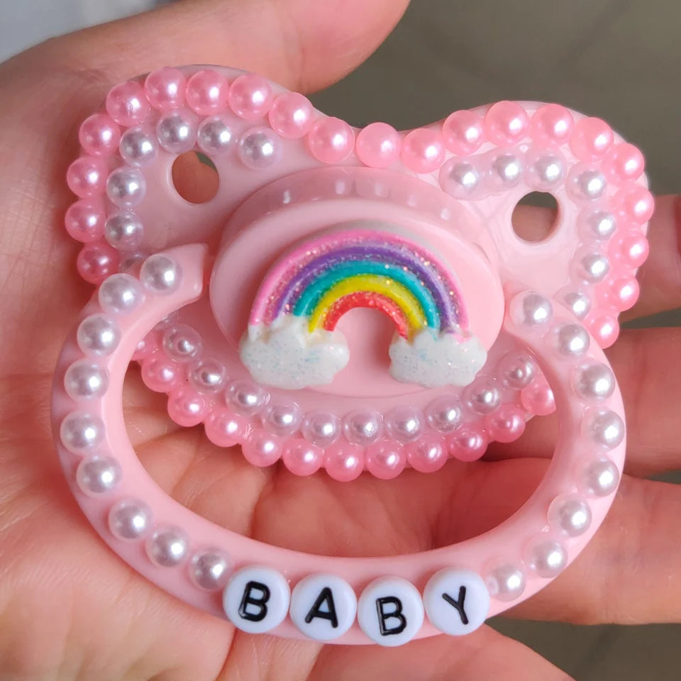 100%_Handmake_Cute_Pink_Rainbow_Pattern_Adult_Baby_Pacifier_Silicone_Adult_size_Pacifier_abdl_Daddy_Girl