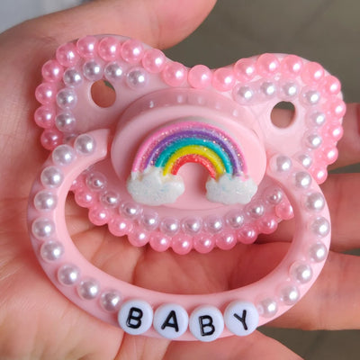 100%_Handmake_Cute_Pink_Rainbow_Pattern_Adult_Baby_Pacifier_Silicone_Adult_size_Pacifier_abdl_Daddy_Girl