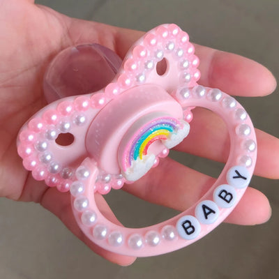 100%_Handmake_Cute_Pink_Rainbow_Pattern_Adult_Baby_Pacifier_Silicone_Adult_size_Pacifier_abdl_Daddy_Girl