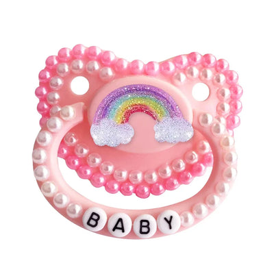 100%_Handmake_Cute_Pink_Rainbow_Pattern_Adult_Baby_Pacifier_Silicone_Adult_size_Pacifier_abdl_Daddy_Girl