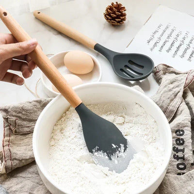 12PCS Food_Grade_Silicone_Kitchen_Cookware_Utensils_Turner_Spatula_Measuring_Spoon_Practical_Cooking_Tool_Kitchenware_Set