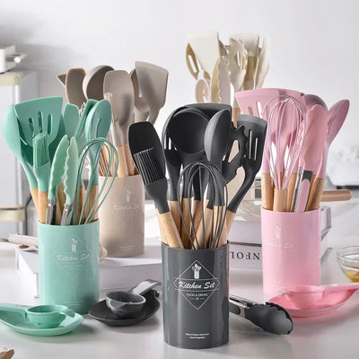 12PCS Food_Grade_Silicone_Kitchen_Cookware_Utensils_Turner_Spatula_Measuring_Spoon_Practical_Cooking_Tool_Kitchenware_Set
