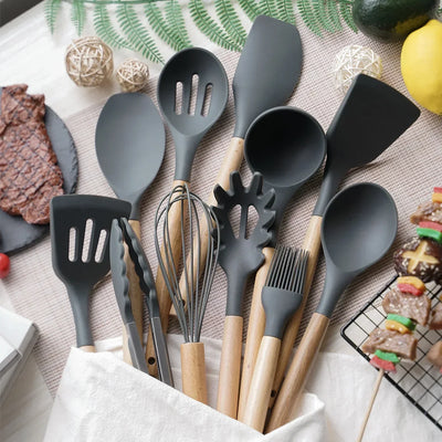 12PCS Food_Grade_Silicone_Kitchen_Cookware_Utensils_Turner_Spatula_Measuring_Spoon_Practical_Cooking_Tool_Kitchenware_Set