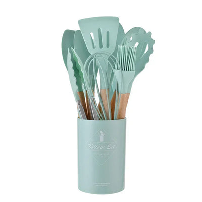 12PCS Food_Grade_Silicone_Kitchen_Cookware_Utensils_Turner_Spatula_Measuring_Spoon_Practical_Cooking_Tool_Kitchenware_Set