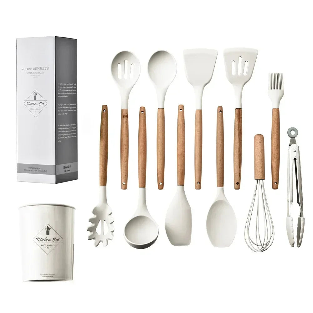 12PCS Food_Grade_Silicone_Kitchen_Cookware_Utensils_Turner_Spatula_Measuring_Spoon_Practical_Cooking_Tool_Kitchenware_Set