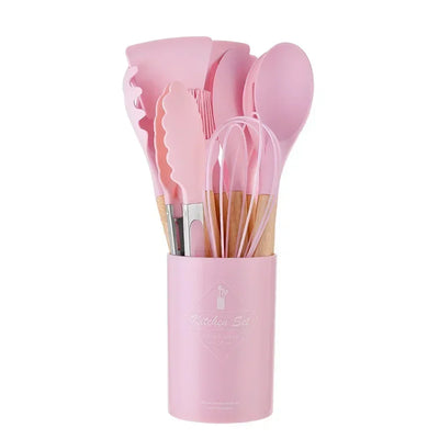 12PCS Food_Grade_Silicone_Kitchen_Cookware_Utensils_Turner_Spatula_Measuring_Spoon_Practical_Cooking_Tool_Kitchenware_Setss