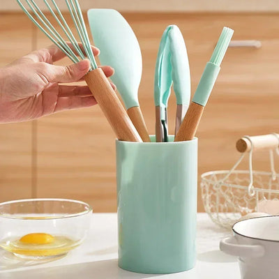 12PCS Food_Grade_Silicone_Kitchen_Cookware_Utensils_Turner_Spatula_Measuring_Spoon_Practical_Cooking_Tool_Kitchenware_Set