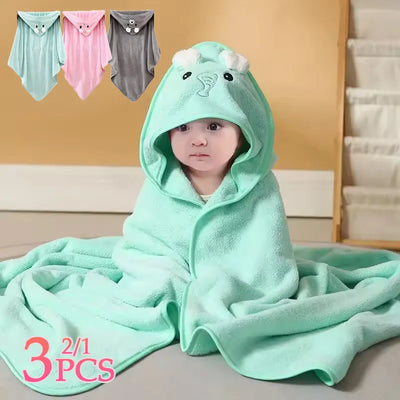 1/2/3PCS_Cute_Ultra_Soft_Baby_Bath_Towel_Unisex_Baby_Animal_Face_Hooded_Towel_Unique_Animal_Coral_Velvet_Absorbent_Wrap_Towels