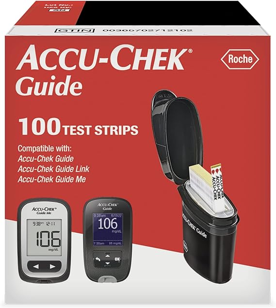Accu-Chek Guide Glucose Test Strips for Diabetic Blood Sugar Testing (Pack of 100)