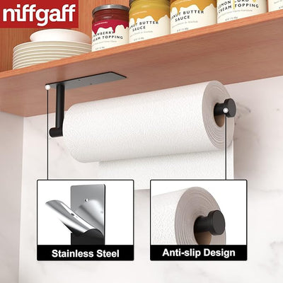 Paper Towel Holder - Drilling, Matte Black Wall Mounted Rack, SUS304 Stainless Steel Kitchen Roll Holder Under Cabinet (2 pack)