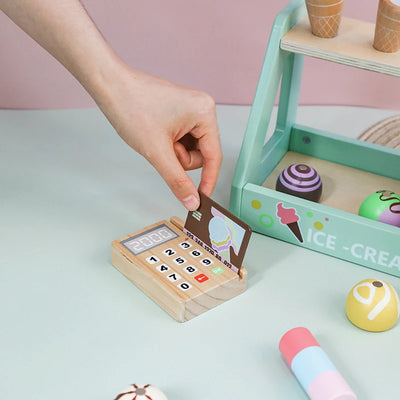 Wooden Ice Cream Toy for Kids Montessori Pretend Play Food Portable Ice Cream Stacking Toy Role Playing Games for Kids