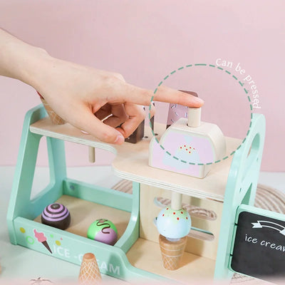 Wooden Ice Cream Toy for Kids Montessori Pretend Play Food Portable Ice Cream Stacking Toy Role Playing Games for Kids
