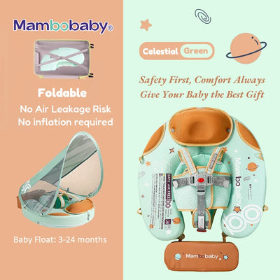 Mambobaby Baby foldable Float Inflatable Free With Sun Canopy Safe Crotch Strap Swimming Ring Pool Swim Tube Bath Toy Kid Circle