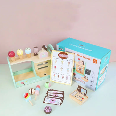 Wooden Ice Cream Toy for Kids Montessori Pretend Play Food Portable Ice Cream Stacking Toy Role Playing Games for Kids