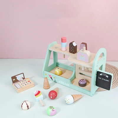 Wooden Ice Cream Toy for Kids Montessori Pretend Play Food Portable Ice Cream Stacking Toy Role Playing Games for Kids