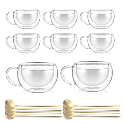 Coffee Mugs with Handle, Double Wall Insulated Glass Tea Cups, 8.7oz Clear Insulated Glass Coffee Mug, Heat Resistant Coffee Cup