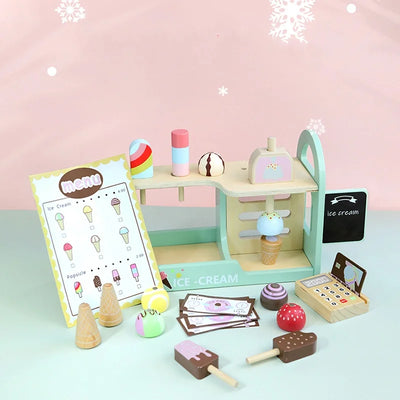 Wooden Ice Cream Toy for Kids Montessori Pretend Play Food Portable Ice Cream Stacking Toy Role Playing Games for Kids