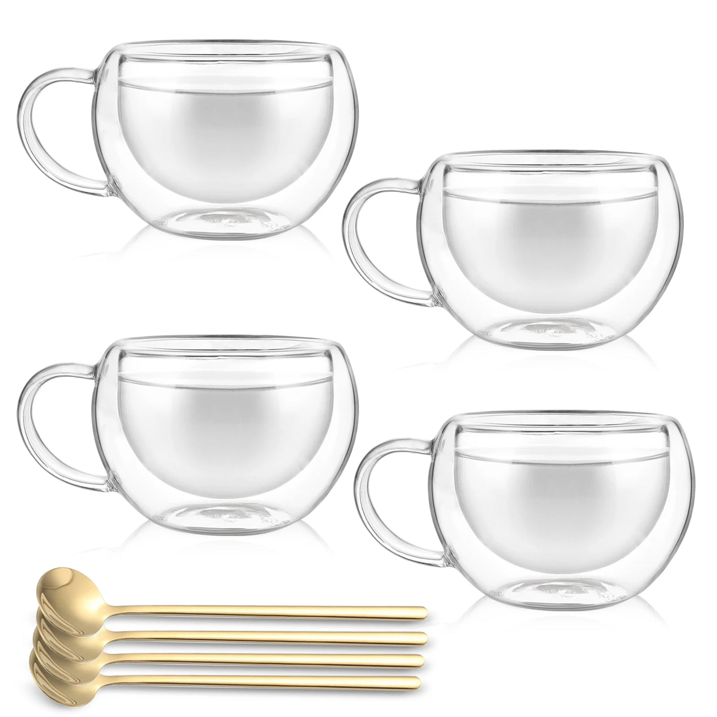 Coffee Mugs with Handle, Double Wall Insulated Glass Tea Cups, 8.7oz Clear Insulated Glass Coffee Mug, Heat Resistant Coffee Cup
