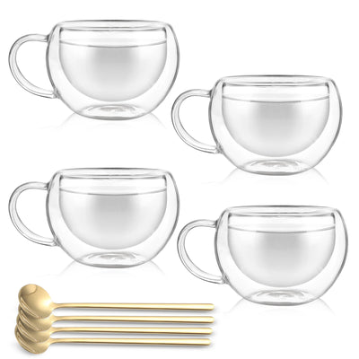 Coffee Mugs with Handle, Double Wall Insulated Glass Tea Cups, 8.7oz Clear Insulated Glass Coffee Mug, Heat Resistant Coffee Cup