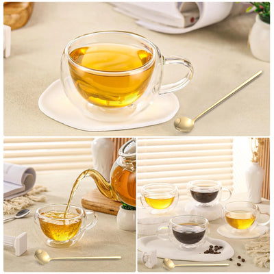Coffee Mugs with Handle, Double Wall Insulated Glass Tea Cups, 8.7oz Clear Insulated Glass Coffee Mug, Heat Resistant Coffee Cup