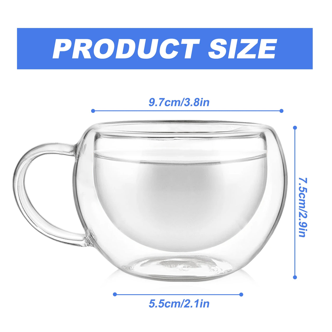 Coffee Mugs with Handle, Double Wall Insulated Glass Tea Cups, 8.7oz Clear Insulated Glass Coffee Mug, Heat Resistant Coffee Cup
