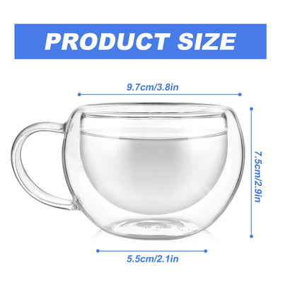 Coffee Mugs with Handle, Double Wall Insulated Glass Tea Cups, 8.7oz Clear Insulated Glass Coffee Mug, Heat Resistant Coffee Cup