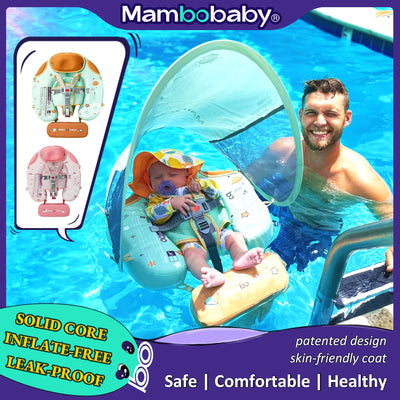 Mambobaby Baby foldable Float Inflatable Free With Sun Canopy Safe Crotch Strap Swimming Ring Pool Swim Tube Bath Toy Kid Circle