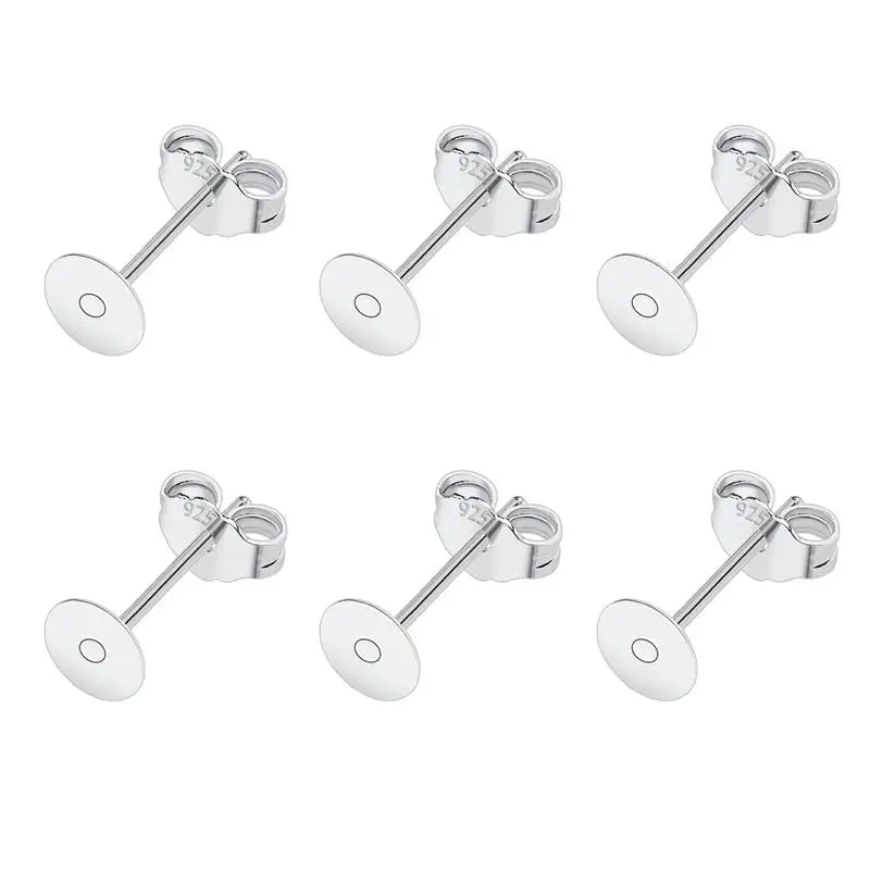 50pcs/lot 925 Silver Plated Blank Post Earring Studs Base Pin With Earring Plug Findings Ear Back DIY Jewelry Making Accessories