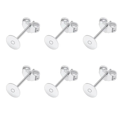 50pcs/lot 925 Silver Plated Blank Post Earring Studs Base Pin With Earring Plug Findings Ear Back DIY Jewelry Making Accessories