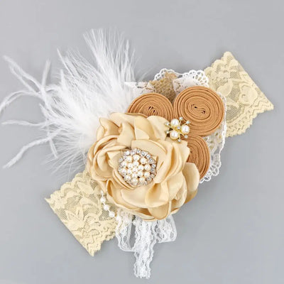 Vintage Flower Headband Baby Girls Headwraps Newborn Photography Props Gifts Lace Elastic Hair Bands Pearl Feather Accessories