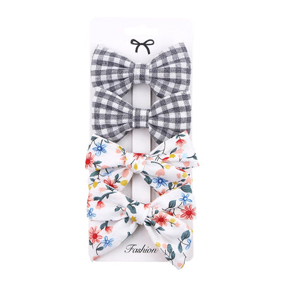 4PCS/SET LEOPARD DOT PRINT BOWKNOT HAIR BOW CLIPS BABY GIRLS LACE COTTON LINEN BARRETTES SAFETY HAIRPINS HEADWEAR ACCESSORIES