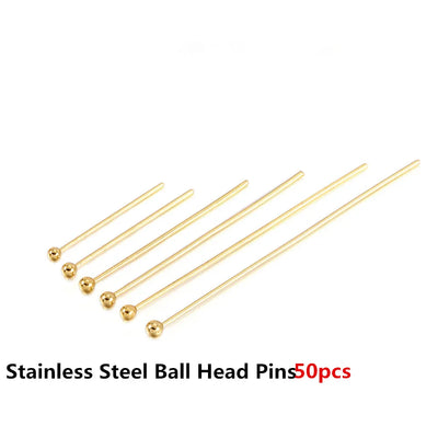 50-100pcs Stainless Steel Heads Eye Flat Head Pin Gold Silver Plated Ball Head Pins For Jewelry Findings Making Accessories