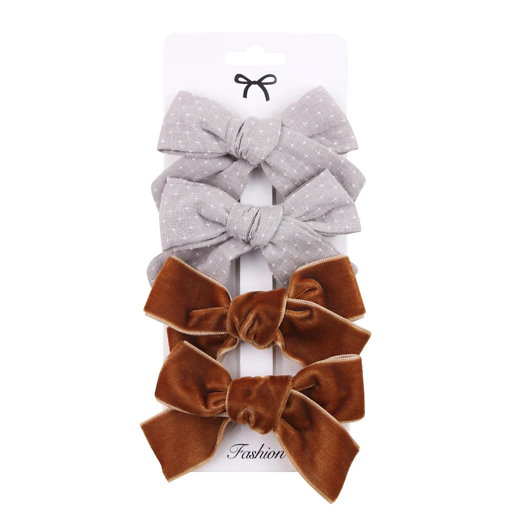 4PCS/SET LEOPARD DOT PRINT BOWKNOT HAIR BOW CLIPS BABY GIRLS LACE COTTON LINEN BARRETTES SAFETY HAIRPINS HEADWEAR ACCESSORIES