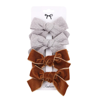 4PCS/SET LEOPARD DOT PRINT BOWKNOT HAIR BOW CLIPS BABY GIRLS LACE COTTON LINEN BARRETTES SAFETY HAIRPINS HEADWEAR ACCESSORIES