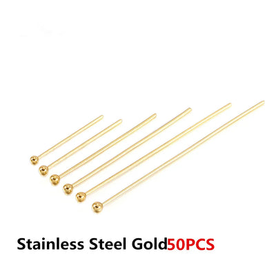 50-100pcs Stainless Steel Heads Eye Flat Head Pin Gold Silver Plated Ball Head Pins For Jewelry Findings Making Accessories