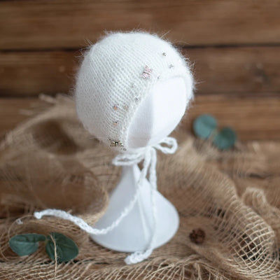 Newborn Photography Props Angola Bonnet Hand Knit Baby Hat Photo Shoot Infant fuzzy Bonnet