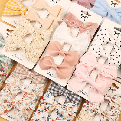 4PCS/SET LEOPARD DOT PRINT BOWKNOT HAIR BOW CLIPS BABY GIRLS LACE COTTON LINEN BARRETTES SAFETY HAIRPINS HEADWEAR ACCESSORIES