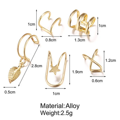 Modyle Fashion Gold Color Ear Cuffs Leaf Clip Earrings for Women Climbers No Piercing Fake Cartilage Earring Accessories Gift