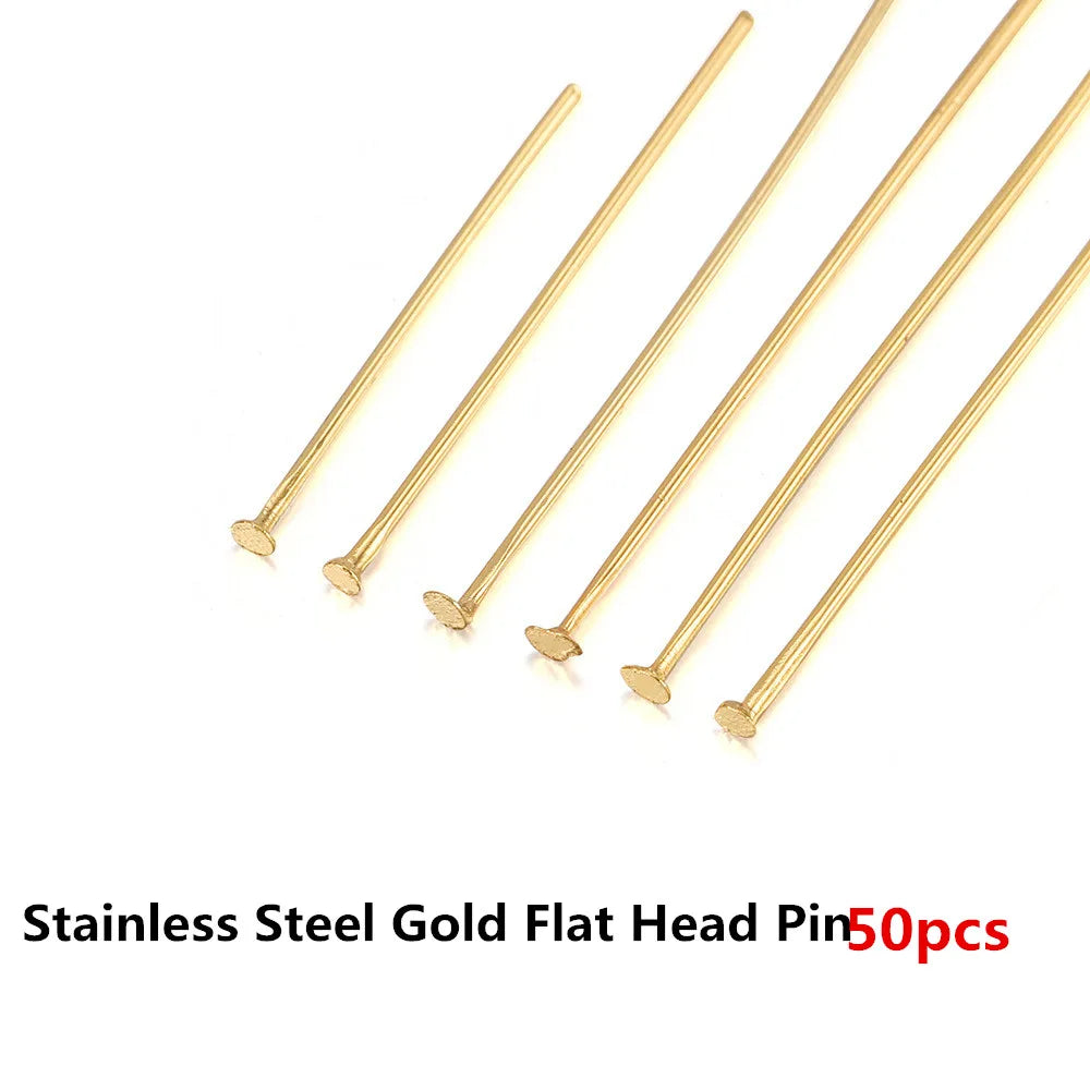 50-100pcs Stainless Steel Heads Eye Flat Head Pin Gold Silver Plated Ball Head Pins For Jewelry Findings Making Accessories