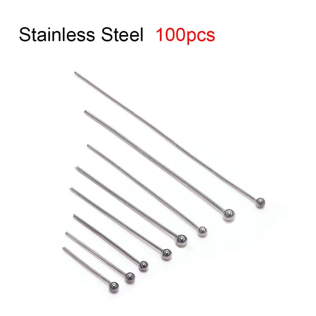 50-100pcs Stainless Steel Heads Eye Flat Head Pin Gold Silver Plated Ball Head Pins For Jewelry Findings Making Accessories