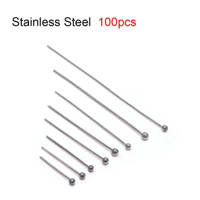 50-100pcs Stainless Steel Heads Eye Flat Head Pin Gold Silver Plated Ball Head Pins For Jewelry Findings Making Accessories
