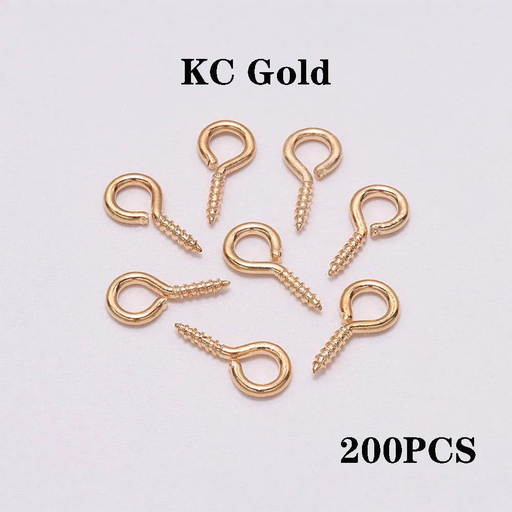 200pcs Small Tiny Eye Pins Eyepins Hooks Eyelets Screw Threaded Clasps Hooks For DIY Jewelry Making Finding Accessories Supplies