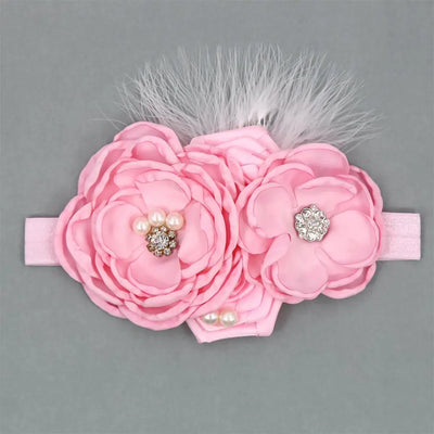 Vintage Flower Headband Baby Girls Headwraps Newborn Photography Props Gifts Lace Elastic Hair Bands Pearl Feather Accessories