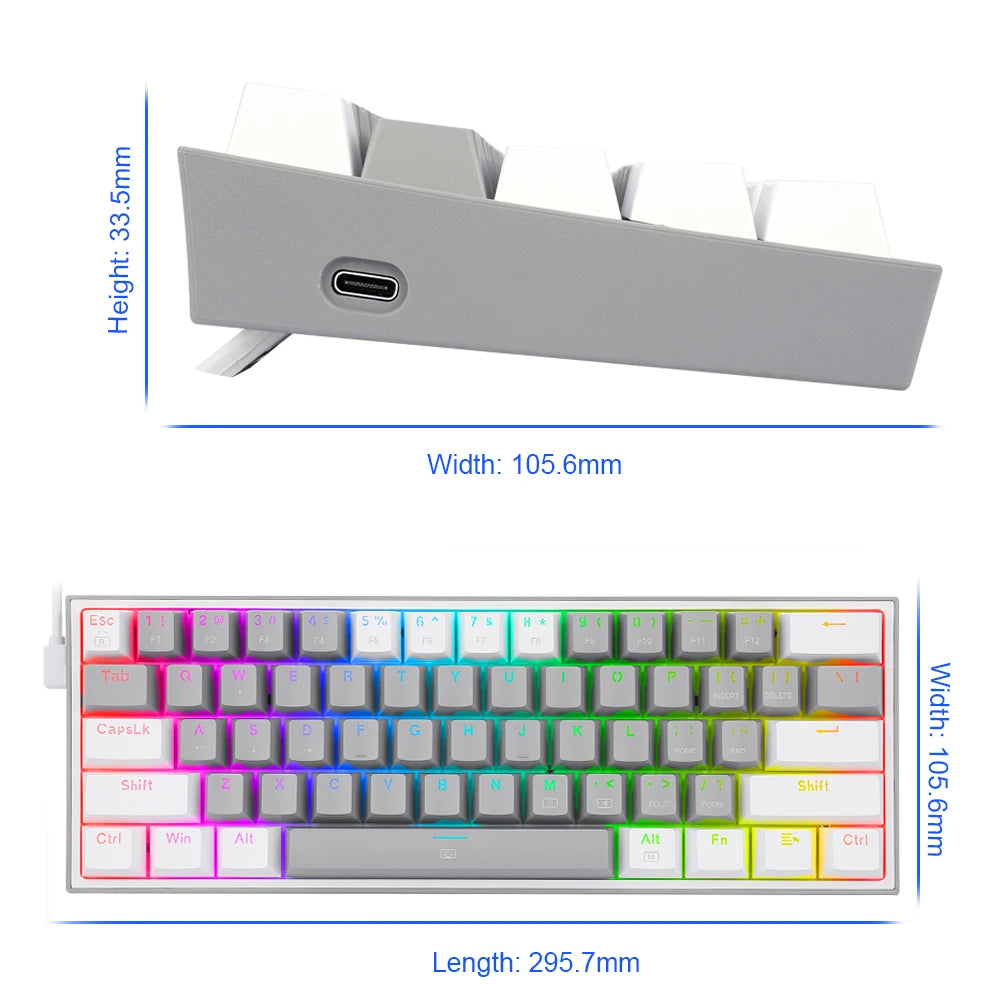 2025 K617 RGB MINI MECHANICAL GAMING KEYBOARD – 61 KEYS, RED SWITCHES, WIRED