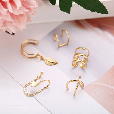 Modyle Fashion Gold Color Ear Cuffs Leaf Clip Earrings for Women Climbers No Piercing Fake Cartilage Earring Accessories Gift