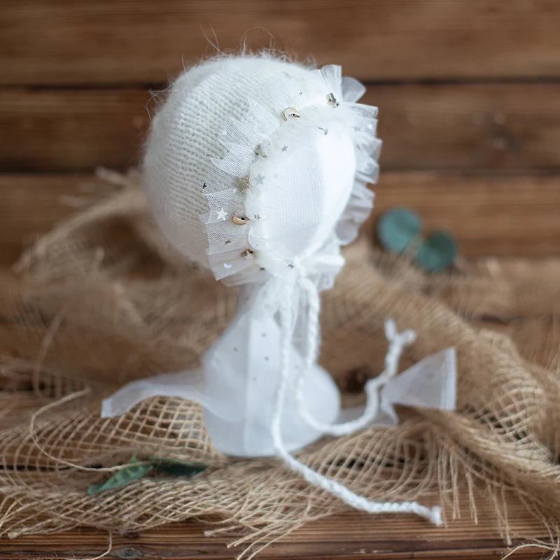 Newborn Photography Props Angola Bonnet Hand Knit Baby Hat Photo Shoot Infant fuzzy Bonnet