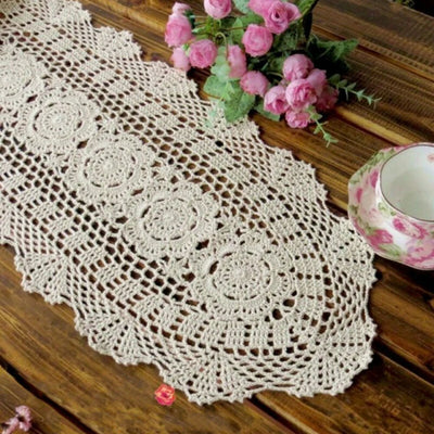 Vintage Crocheted Lace Table Runner Cotton Floral Tablecloth Decorative Tablecloth Dining Table Cover Wedding Hotel Home Decor