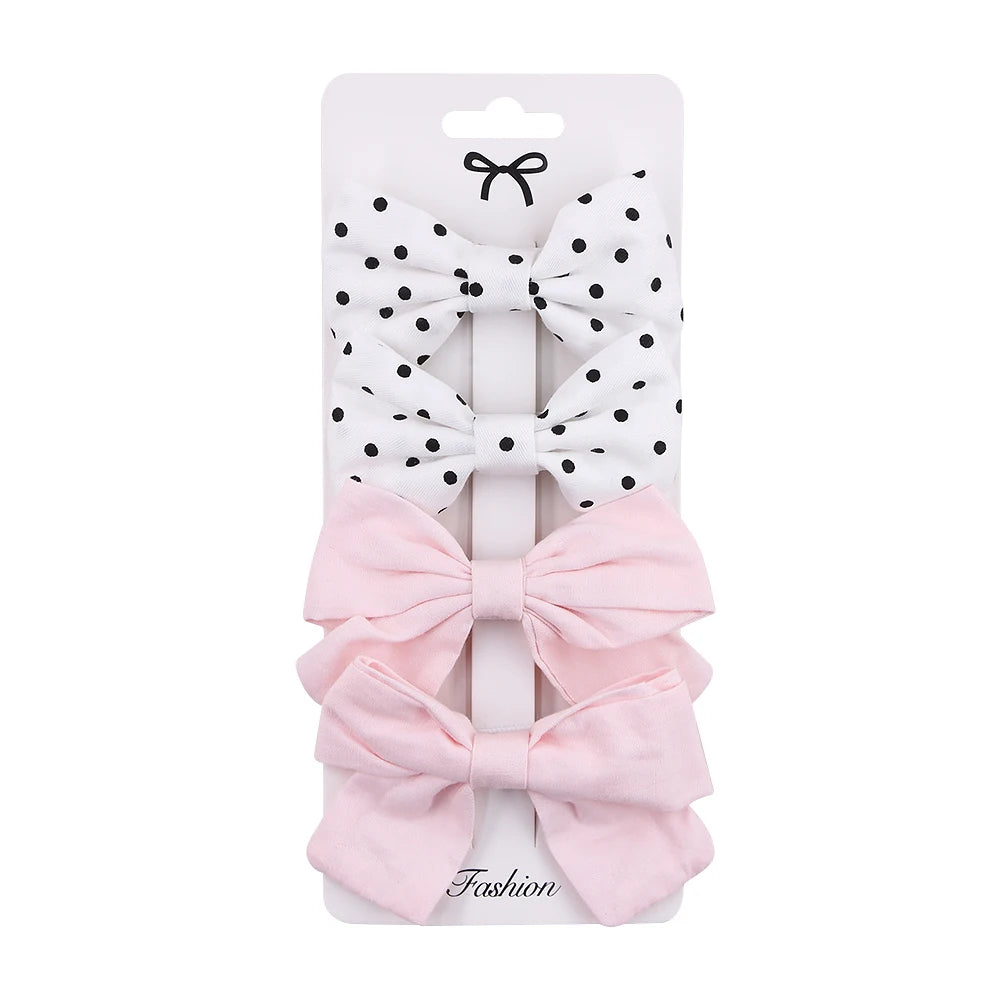 4PCS/SET LEOPARD DOT PRINT BOWKNOT HAIR BOW CLIPS BABY GIRLS LACE COTTON LINEN BARRETTES SAFETY HAIRPINS HEADWEAR ACCESSORIES
